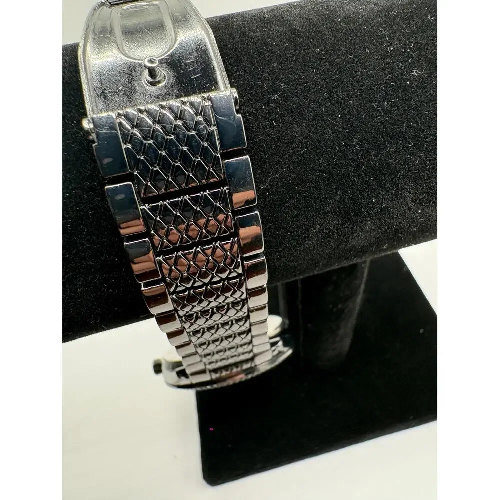 Tahari Crystal Bezel Black Dial Silver Watch
